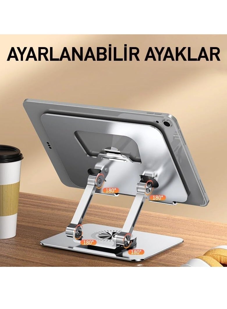 Rotatable Adjustable Tablet Stand – Silver Desk Mount for 4-12 Inch Tablets & Smartphones - Image 3