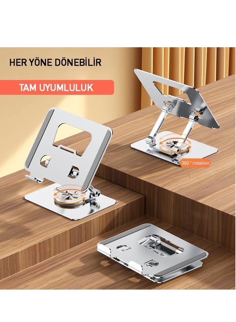 Rotatable Adjustable Tablet Stand – Silver Desk Mount for 4-12 Inch Tablets & Smartphones - Image 5