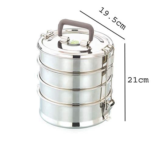 JVL Medium Round Stainless Steel Lunch Box - Travelling Set with 4 Compartments and 1 Air Tight Plastic Box (Silver) - Image 2