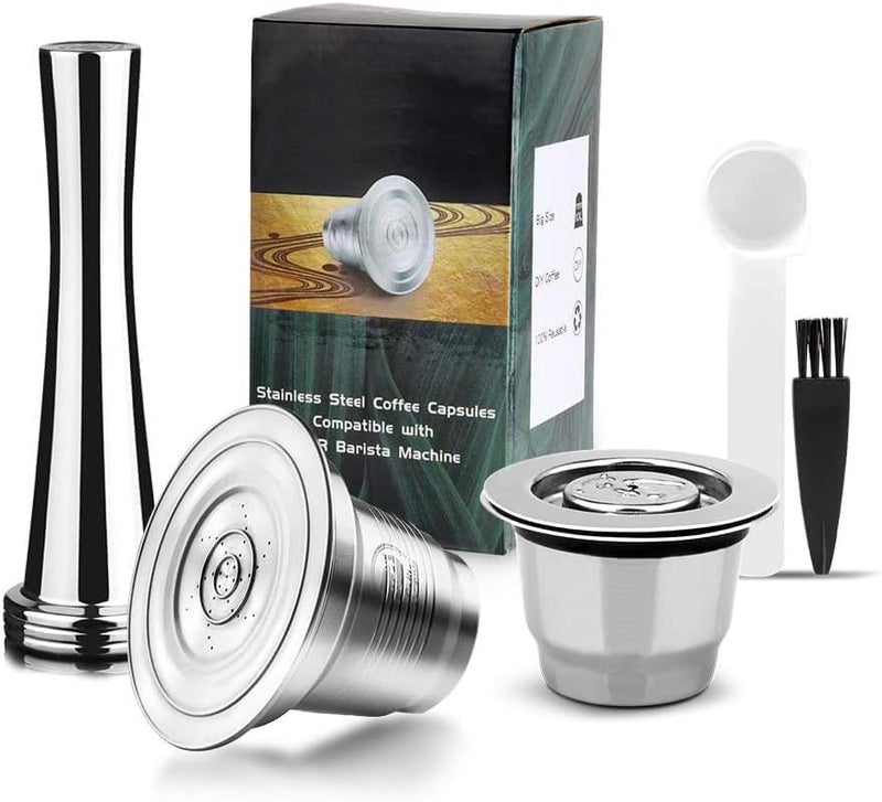 BRBHOM Stainless Steel Coffee Capsules Compatible for L'*R Barista LM8012 / 60 I Refillable Coffee Capsule, Reusable l'or espresso pods Metal Coffee Capsules, Measuring Spoon + Brush with Tamper (Big + Small - Image 1