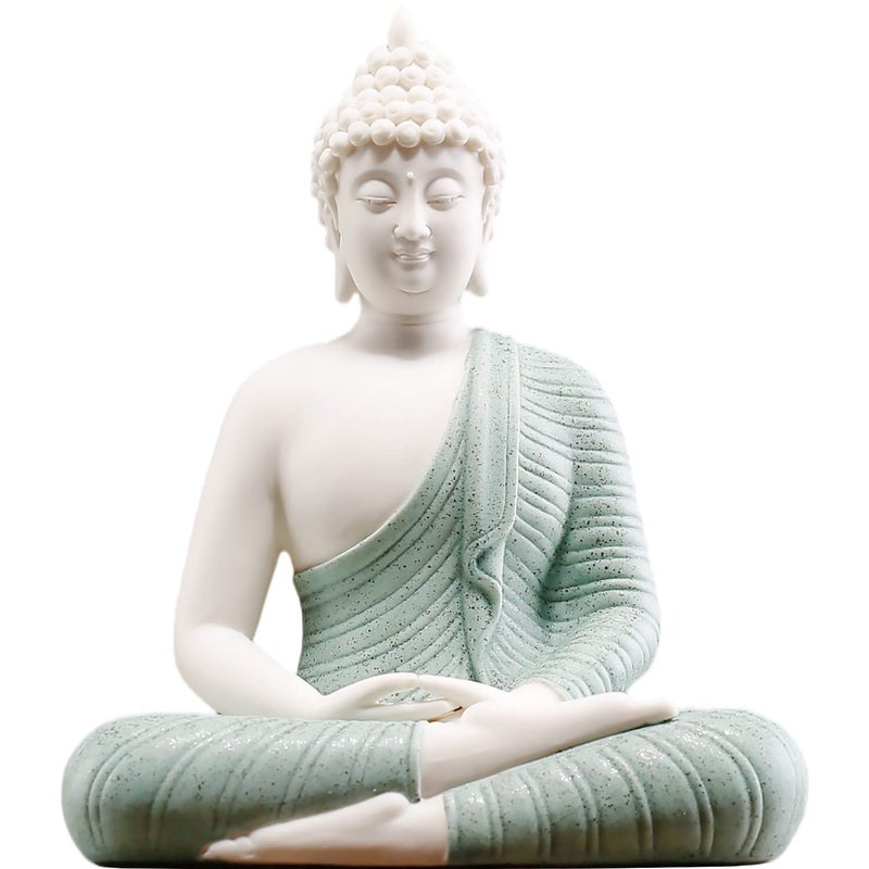 Qinlang 6 inch Small Green Buddha Statue for Home Decor Ceramic Meditation Buddha Decor for Home