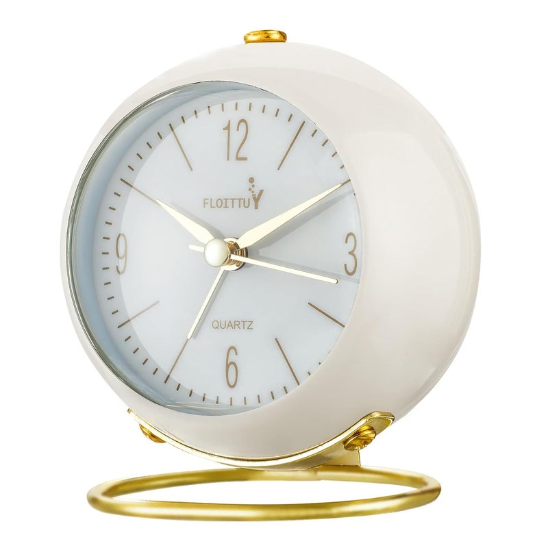 kadio Metal Silent Table Analog Alarm Clock No Ticking Lighted On Demand and Battery Operated Beep Sounds Small Desk ClockWhite 85 Centimeters 85 CM - Image 1