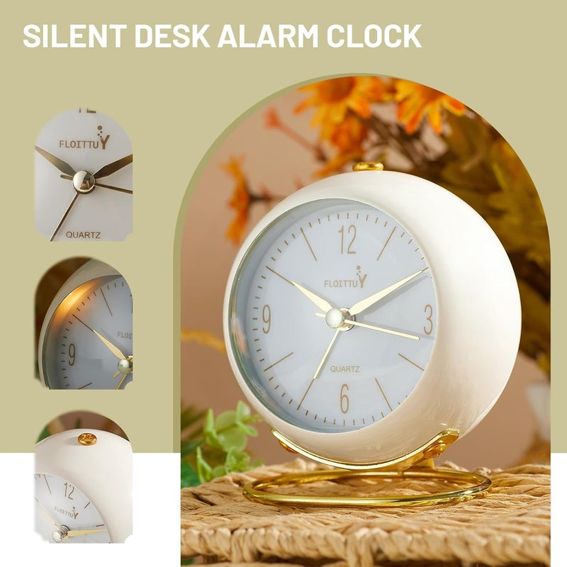 kadio Metal Silent Table Analog Alarm Clock No Ticking Lighted On Demand and Battery Operated Beep Sounds Small Desk ClockWhite 85 Centimeters 85 CM - Image 2
