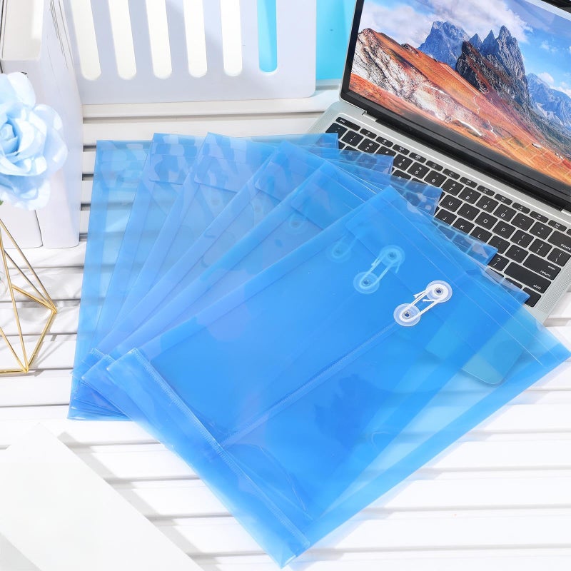 ReliThick 12 Pack Plastic Envelopes with Button and String Tie Closure Expandable Poly String Envelopes Plastic File Folder Letter A4 Size 1-1/4 Inch Expansion(Blue) - Image 4