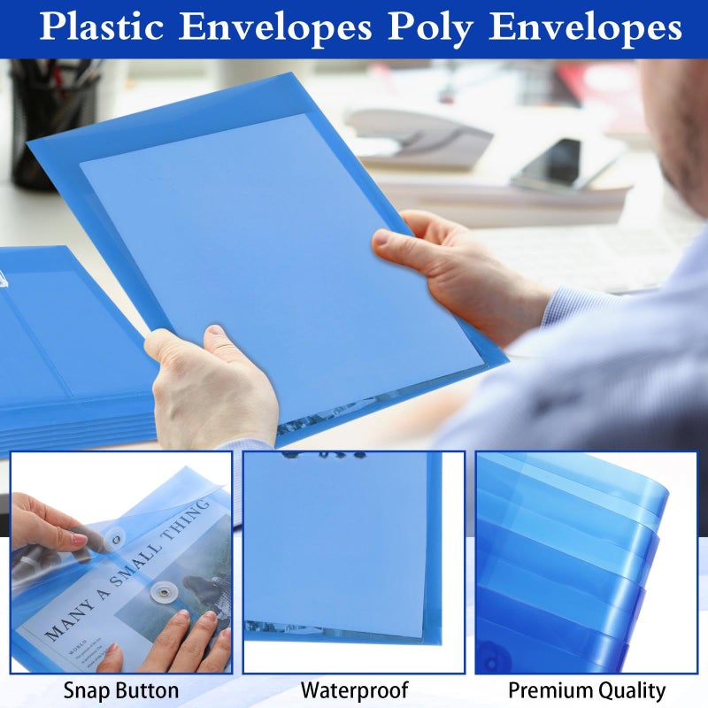 ReliThick 12 Pack Plastic Envelopes with Button and String Tie Closure Expandable Poly String Envelopes Plastic File Folder Letter A4 Size 1-1/4 Inch Expansion(Blue) - Image 3