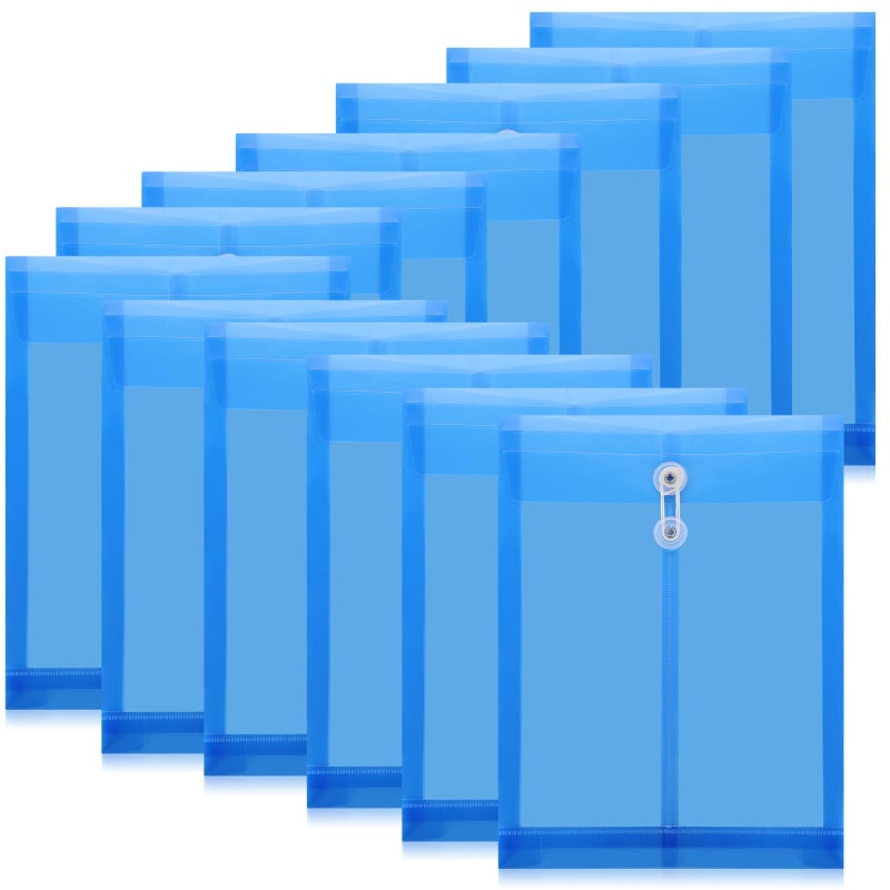 ReliThick 12 Pack Plastic Envelopes with Button and String Tie Closure Expandable Poly String Envelopes Plastic File Folder Letter A4 Size 1-1/4 Inch Expansion(Blue) - Image 1