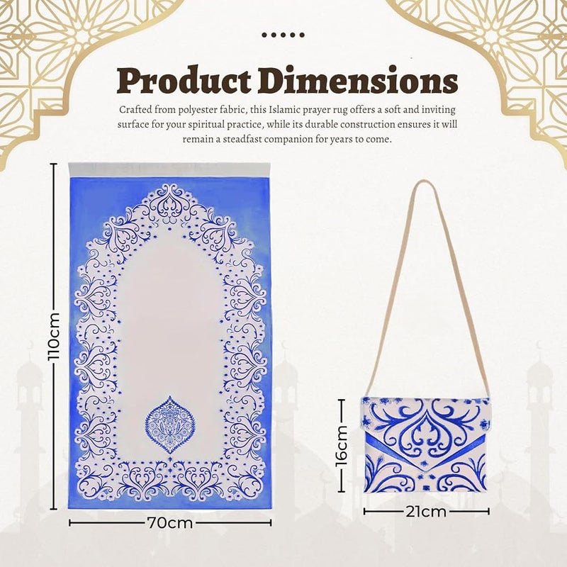 Home Smart Prayer Mat with Prayer Beads and Storage Pouch Portable Mat for Travel Ideal Gift for Men and Women (Sky Blue) - Image 2