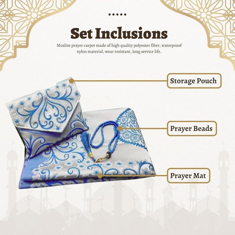 Home Smart Prayer Mat with Prayer Beads and Storage Pouch Portable Mat for Travel Ideal Gift for Men and Women (Sky Blue) - Image 4