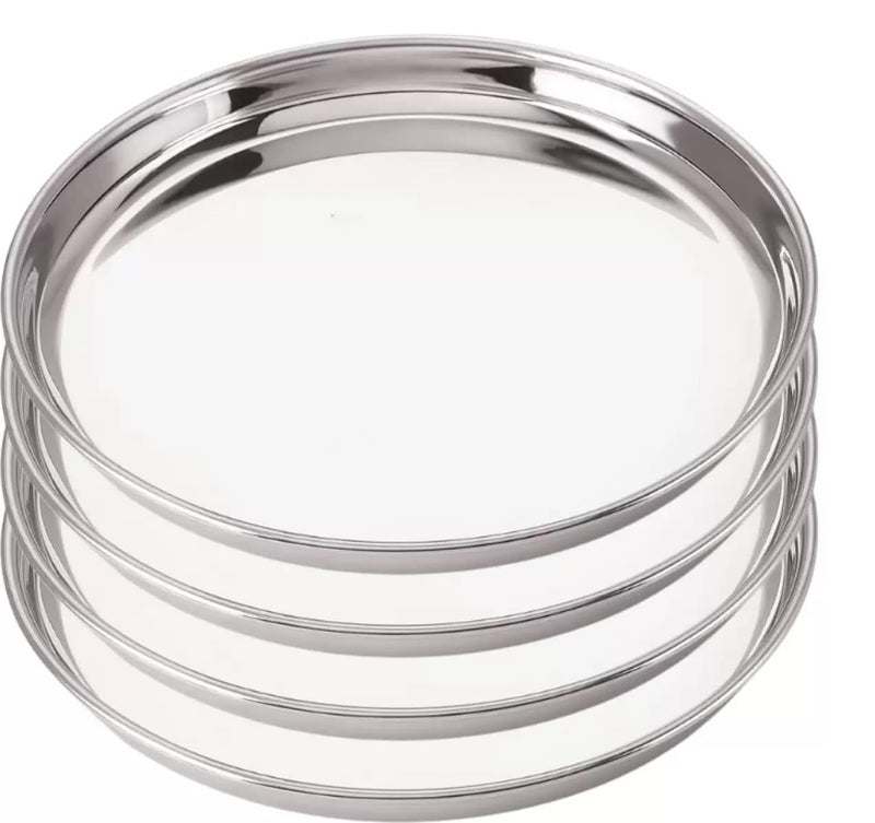Nirvika Stainless Steel 4pc Thali Plate13 inch Kitchenware Set Ideal for Home Restaurants and Family Use Silver - Image 1