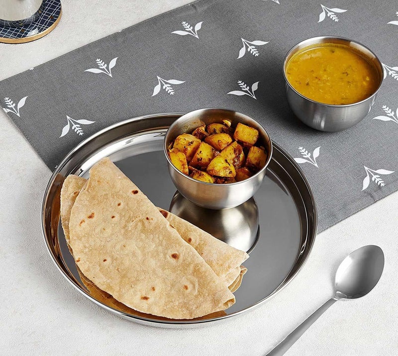 Nirvika Stainless Steel 4pc Thali Plate13 inch Kitchenware Set Ideal for Home Restaurants and Family Use Silver - Image 4