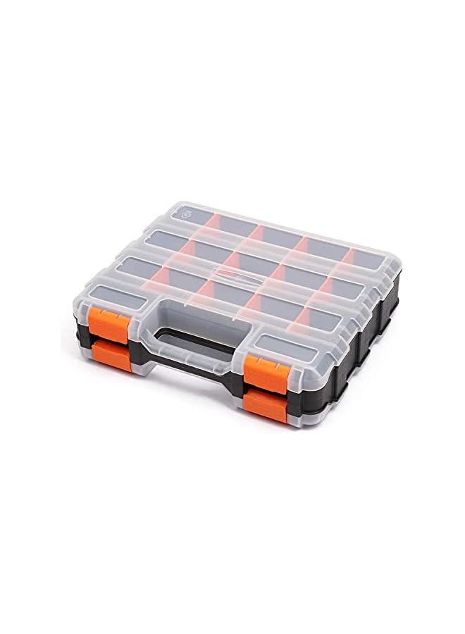 promass Double Side Tool Organizer with Impact Resistant Polymer and Customizable Removable Plastic Dividers, Hardware Box Storage, Excellent for Screws,Nuts,Small Parts, 34-Compartment, Black/Orange - Image 2