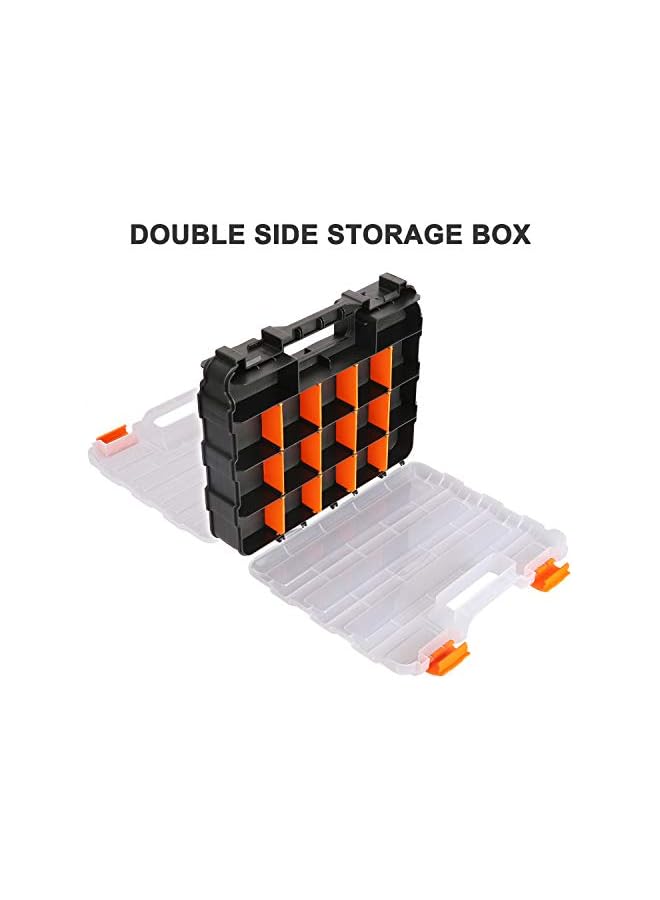 promass Double Side Tool Organizer with Impact Resistant Polymer and Customizable Removable Plastic Dividers, Hardware Box Storage, Excellent for Screws,Nuts,Small Parts, 34-Compartment, Black/Orange - Image 4