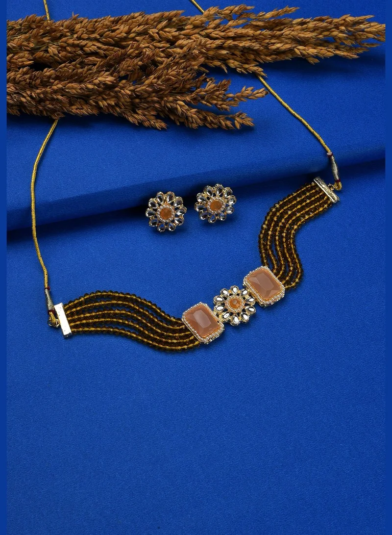 SOHI Gold Plated Beaded Necklace Set