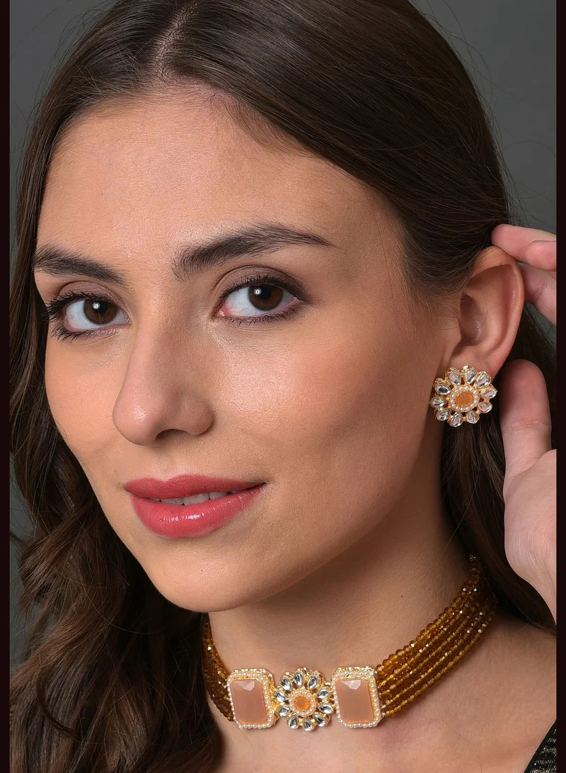 SOHI Gold Plated Beaded Necklace Set