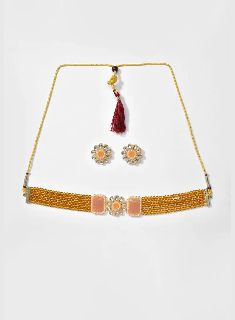 SOHI Gold Plated Beaded Necklace Set