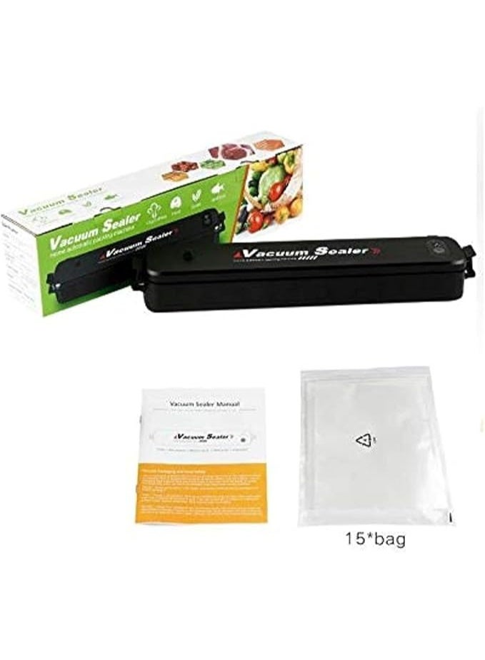 آلات غلق الفراغ، آلة حفظ الطعام أوتوماتيكيًا لتعبئة الأطعمة الجافة والرطبة، نظام غلق الهواء المفرغ من الهواء للحفاظ على النضارة، لون أسود آمن مع 15 كيس غلق 546-8552 - Image 1