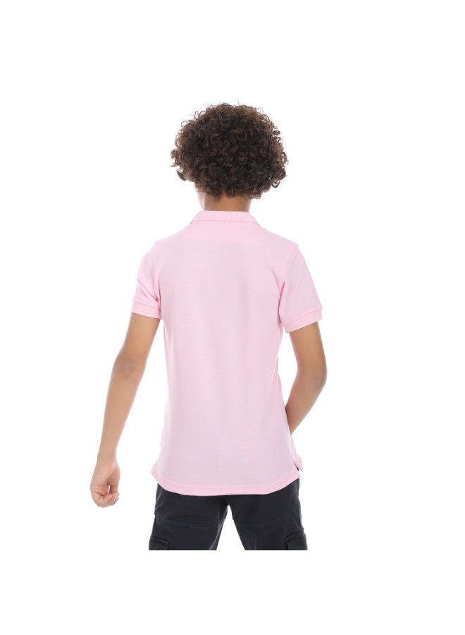 Pink Turn Down Collar Pique Boys Polo Shirt_Pink