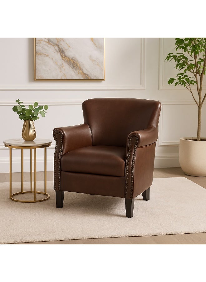 NZONE STORE A luxurious classic armchair in high-quality leather with wrapped armrests – a sophisticated touch for the living room – brown - Image 2