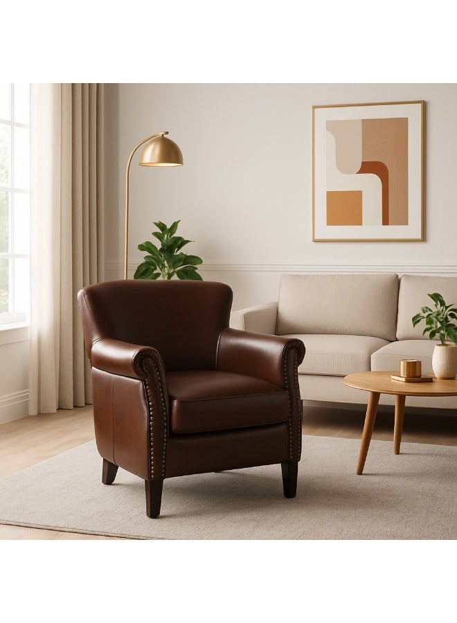 NZONE STORE A luxurious classic armchair in high-quality leather with wrapped armrests – a sophisticated touch for the living room – brown - Image 1