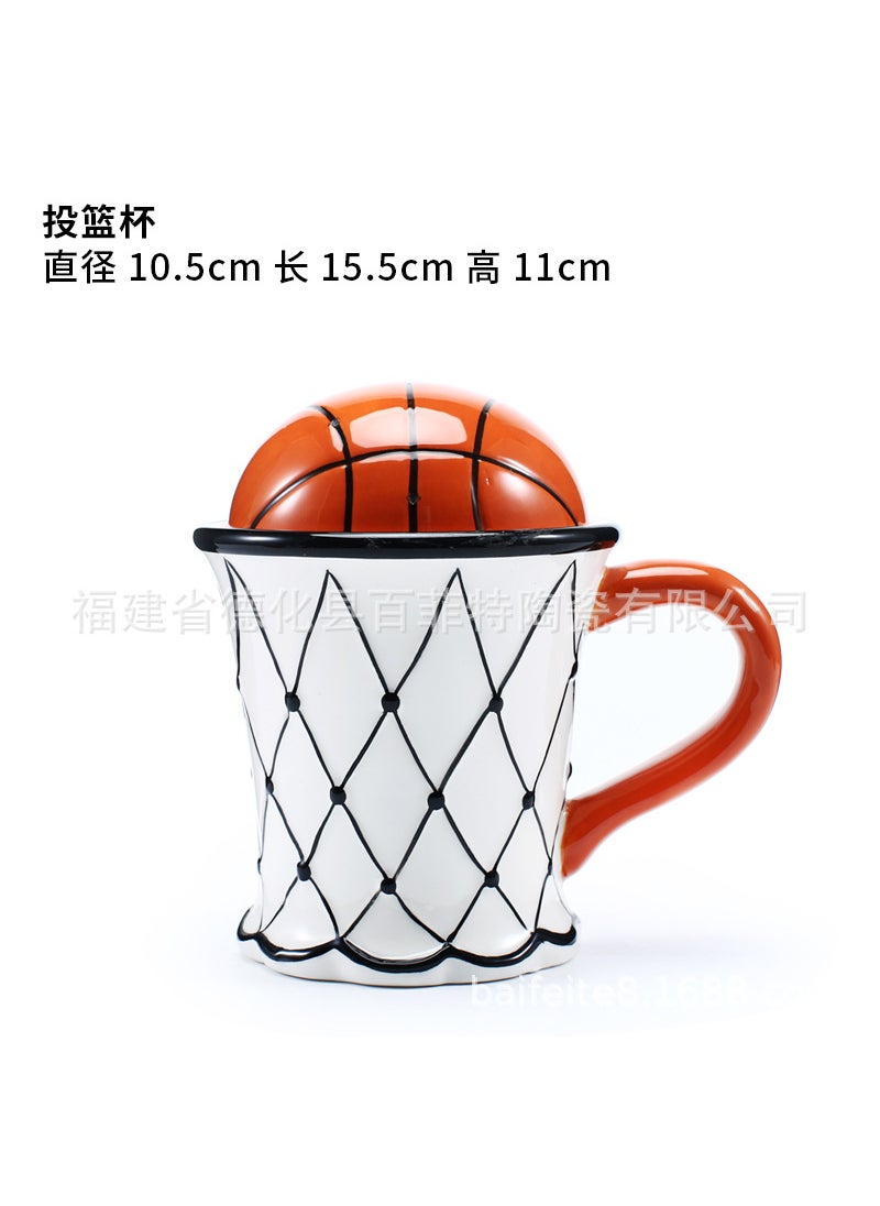 Generic Ceramic Coffee Milk Mug with Lid - Creative Basketball Design Gift Shooting Cup  - Image 1
