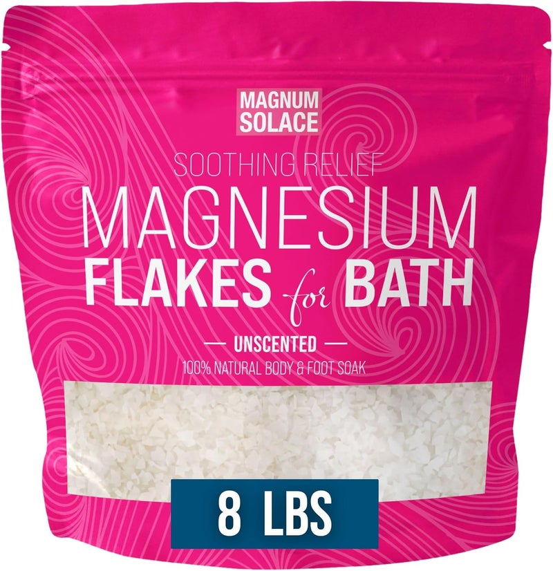 Magnum Solace Magnesium Flakes for Bath - Magnesium Chloride Flakes Organic Pure - Unscented, 8 LBS