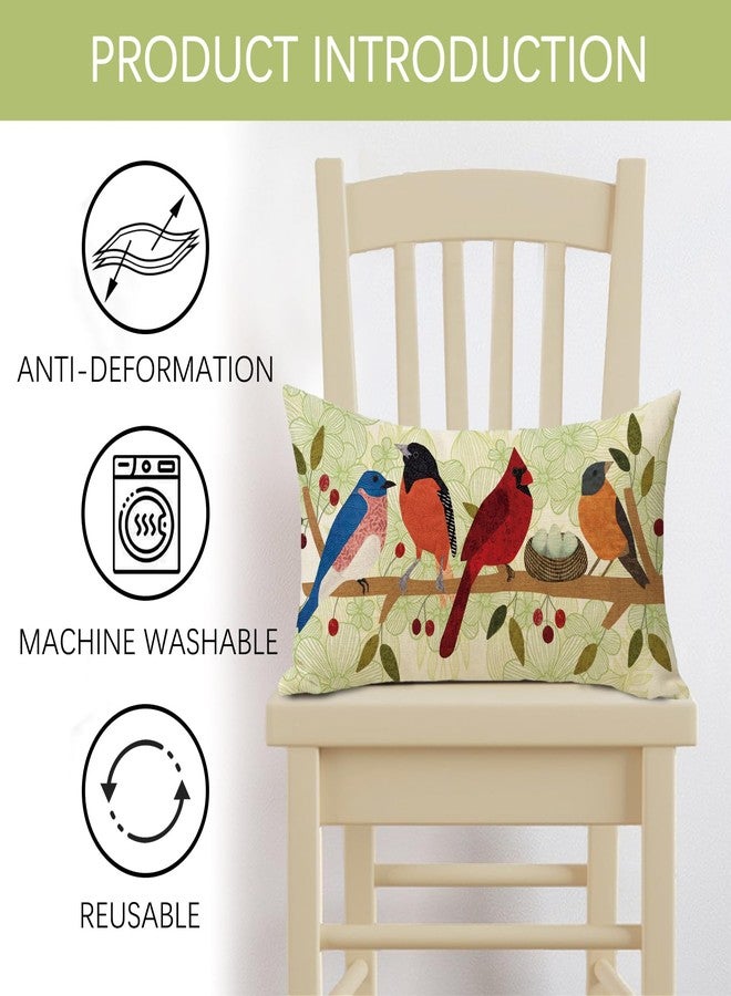 Fjfz Spring Summer Birds Lumbar Decorative Throw Pillow Cover 12 x 20, Green Rectangular Cardinal Bluebird Bullfinch Hooded Oriole Outdoor Home Decor, Branch Nest Bird Egg Flowers Couch Cushion Case - Image 3