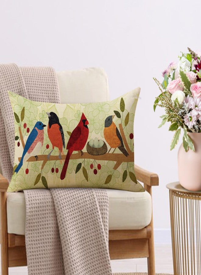 Fjfz Spring Summer Birds Lumbar Decorative Throw Pillow Cover 12 x 20, Green Rectangular Cardinal Bluebird Bullfinch Hooded Oriole Outdoor Home Decor, Branch Nest Bird Egg Flowers Couch Cushion Case - Image 5