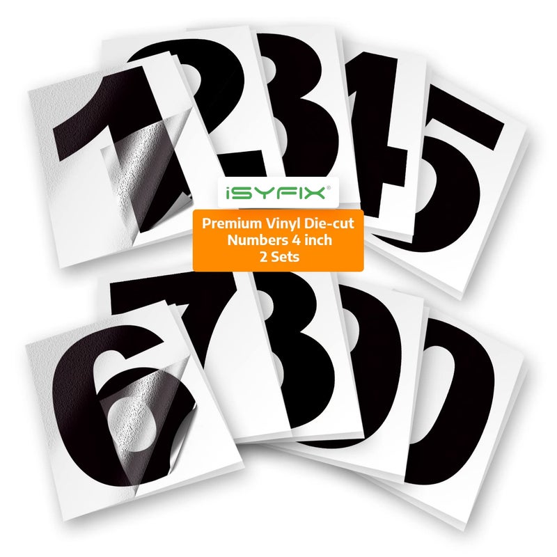 iSYFIX Black Vinyl Numbers Stickers,4 Inch Self Adhesive (2 Sets),Premium Decal Die Cut and Pre-Spaced for Mailbox, Signs, Window, Door, Cars, Trucks, Home, Address Number, Indoor or Outdoor - Image 1