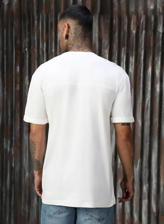 HIGH STAR Solid Cotton Relaxed Fit Round Neck T-Shirt by Styli