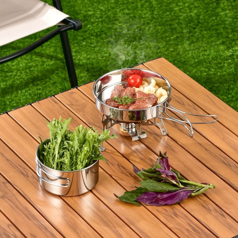 8 Pcs Stainless Steel Camping Cookware Set Portable Outdoor Mountaineering Kitchen - Image 1