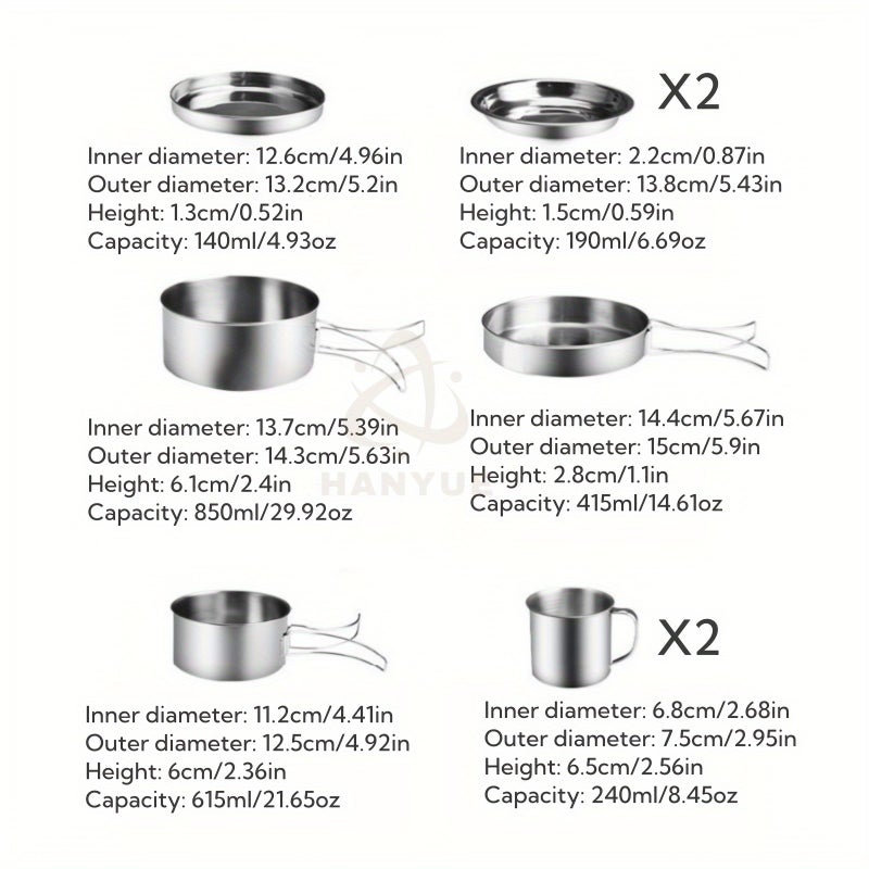 8 Pcs Stainless Steel Camping Cookware Set Portable Outdoor Mountaineering Kitchen - Image 5