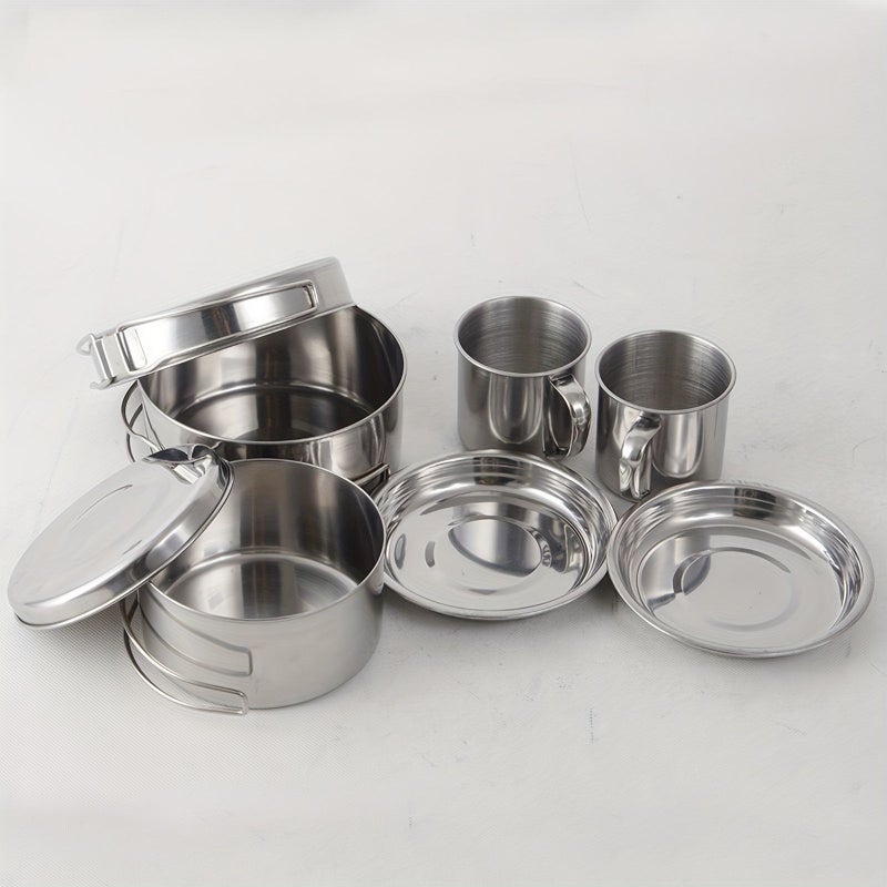 8 Pcs Stainless Steel Camping Cookware Set Portable Outdoor Mountaineering Kitchen - Image 2