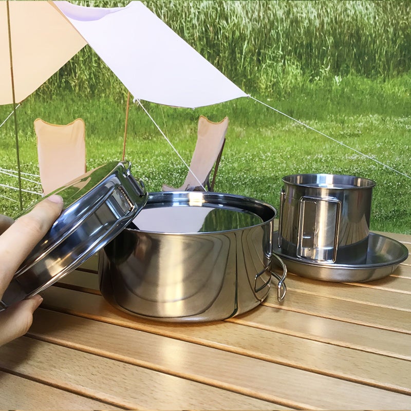 8 Pcs Stainless Steel Camping Cookware Set Portable Outdoor Mountaineering Kitchen - Image 4