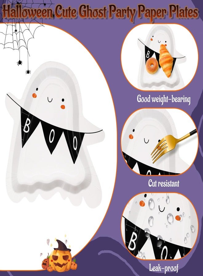 JarThenaAMCS 50Pcs Halloween Paper Plates Cute Boo Ghost Shape Disposable Plates Halloween Party Tableware for Birthday Holiday Table Decor Supplies - Image 3