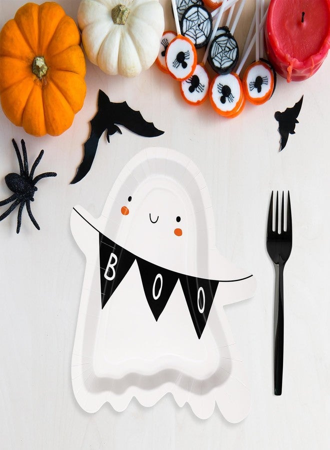 JarThenaAMCS 50Pcs Halloween Paper Plates Cute Boo Ghost Shape Disposable Plates Halloween Party Tableware for Birthday Holiday Table Decor Supplies - Image 4