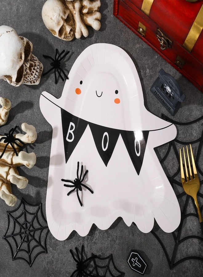 JarThenaAMCS 50Pcs Halloween Paper Plates Cute Boo Ghost Shape Disposable Plates Halloween Party Tableware for Birthday Holiday Table Decor Supplies - Image 5