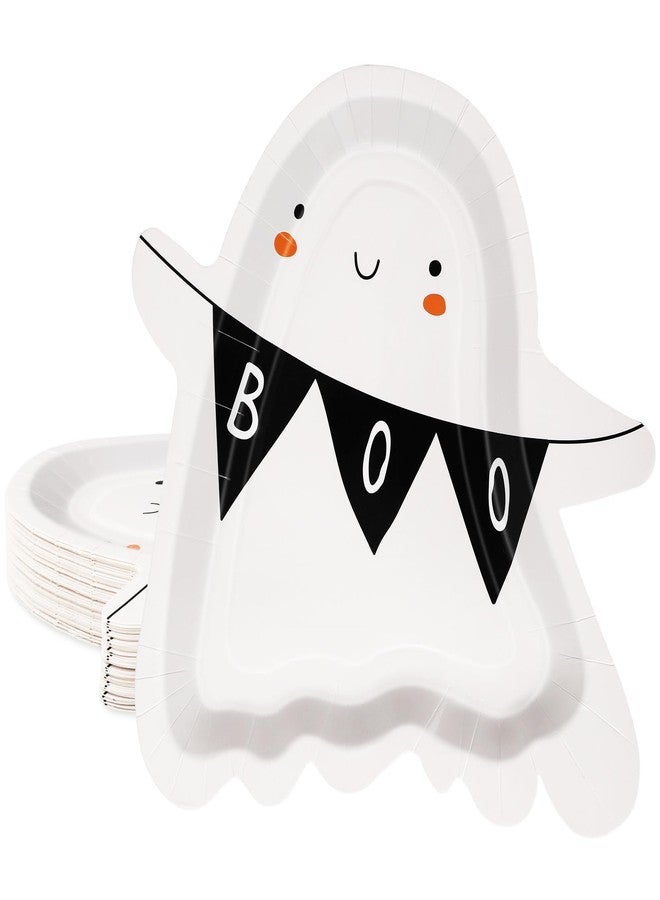 JarThenaAMCS 50Pcs Halloween Paper Plates Cute Boo Ghost Shape Disposable Plates Halloween Party Tableware for Birthday Holiday Table Decor Supplies - Image 1