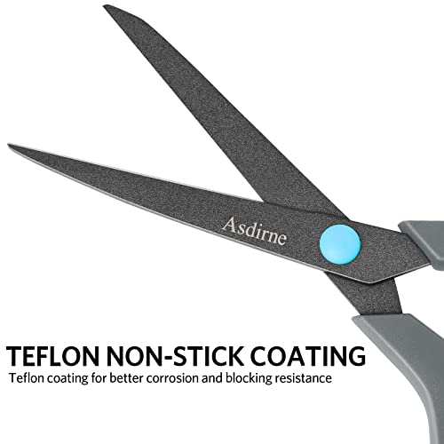 Asdirne Scissors, Teflon Coating All Purpose Scissors, Non-Stick Stainless Steel Blades, Ergonomic Semi-Soft Rubber Grip, Great for Craft, Office, School, Set of 4, 10"/8.5"/6"/5", Blue&Gray - Image 3