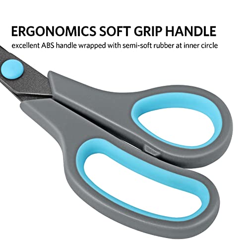 Asdirne Scissors, Teflon Coating All Purpose Scissors, Non-Stick Stainless Steel Blades, Ergonomic Semi-Soft Rubber Grip, Great for Craft, Office, School, Set of 4, 10"/8.5"/6"/5", Blue&Gray - Image 4