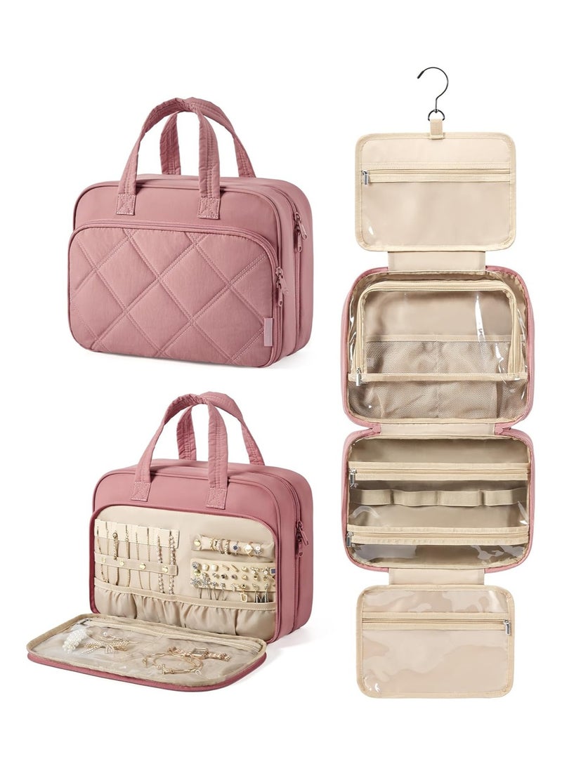 عام حقيبة مستحضرات التجميل النسائية الساحرة، حقيبة مستحضرات التجميل السفرية الفخمة مع منظم للمجوهرات، حقيبة تجميل مقاومة للماء، حقيبة مستحضرات التجميل للسفر، أساسيات ملحقات السفر - Image 1