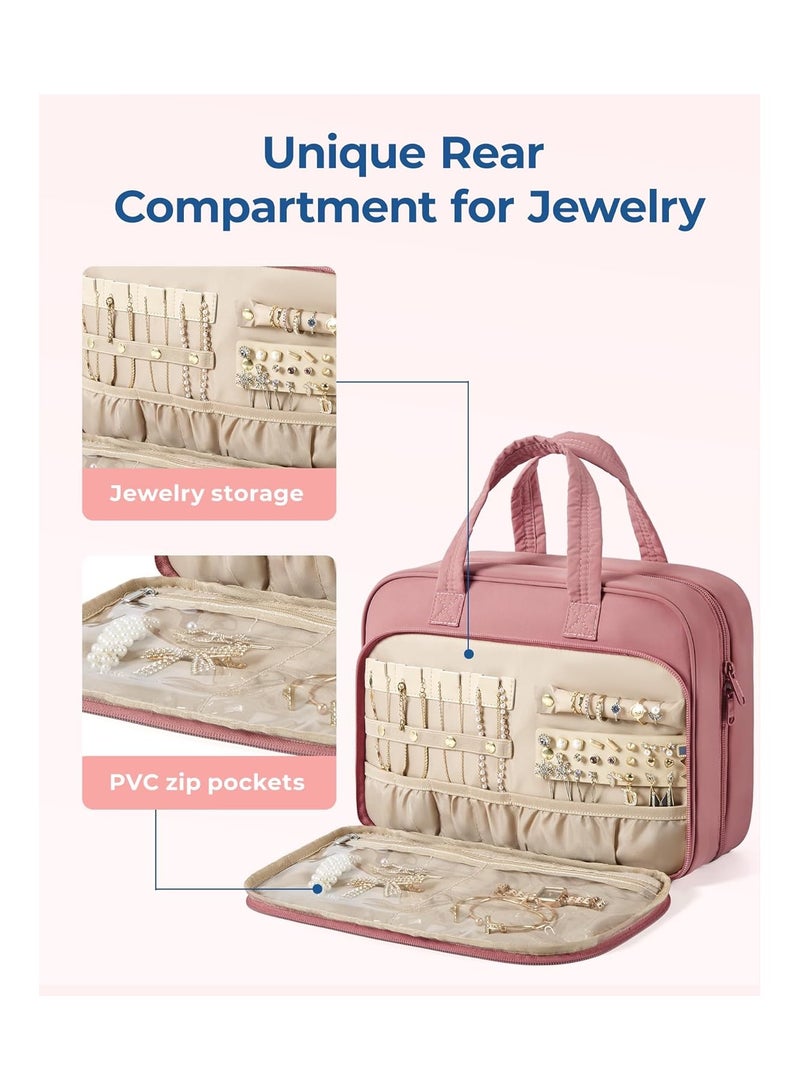 عام حقيبة مستحضرات التجميل النسائية الساحرة، حقيبة مستحضرات التجميل السفرية الفخمة مع منظم للمجوهرات، حقيبة تجميل مقاومة للماء، حقيبة مستحضرات التجميل للسفر، أساسيات ملحقات السفر - Image 5