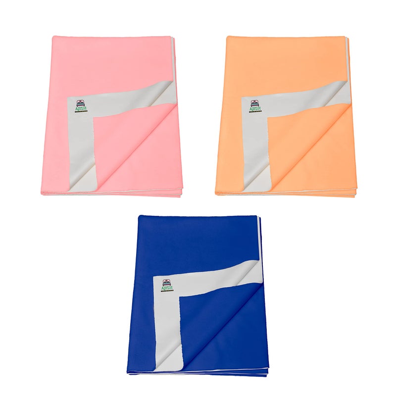 AJISH Pack of 3, Baby Bed Protector Reusable - Soft Cotton 100% Waterproof High Absorbent Faster Dry Sheet - Best for New Born Babies & Toddler Children (Large - 100X140CM) (Pink,Orange,Navy Blue) - Image 1