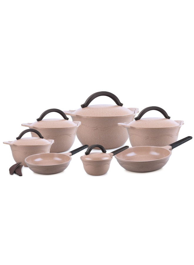 Master Retro Line Granite Set 14 Piece pot 20 - 24 - 26 - 30 - frying pan 20 - 24 - casserole 16 cm-Caramel 
