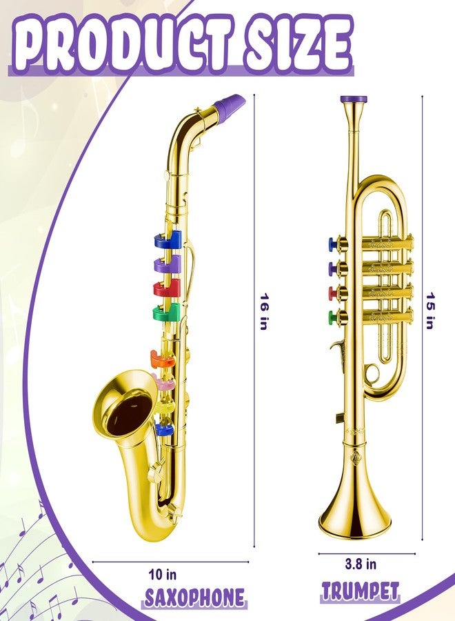 Lewtemi Set of 2 Musical Instruments Include Toy Trumpet and Saxophone Set Plastic Trumpet Educational Toy Home School Music Gift, Color Keys(Gold) - Image 2