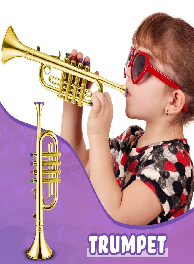 Lewtemi Set of 2 Musical Instruments Include Toy Trumpet and Saxophone Set Plastic Trumpet Educational Toy Home School Music Gift, Color Keys(Gold) - Image 3