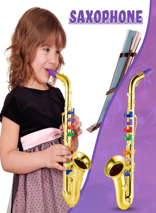 Lewtemi Set of 2 Musical Instruments Include Toy Trumpet and Saxophone Set Plastic Trumpet Educational Toy Home School Music Gift, Color Keys(Gold) - Image 4