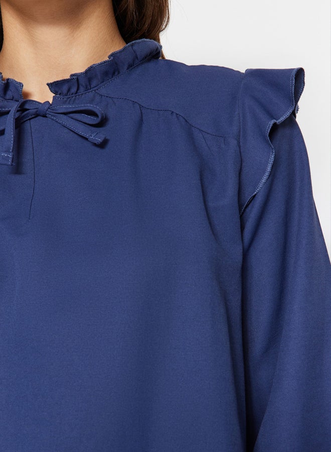 trendyol Navy Blue Denim Look Tunic-Pants Suit TCTSS23US00058 - Image 4