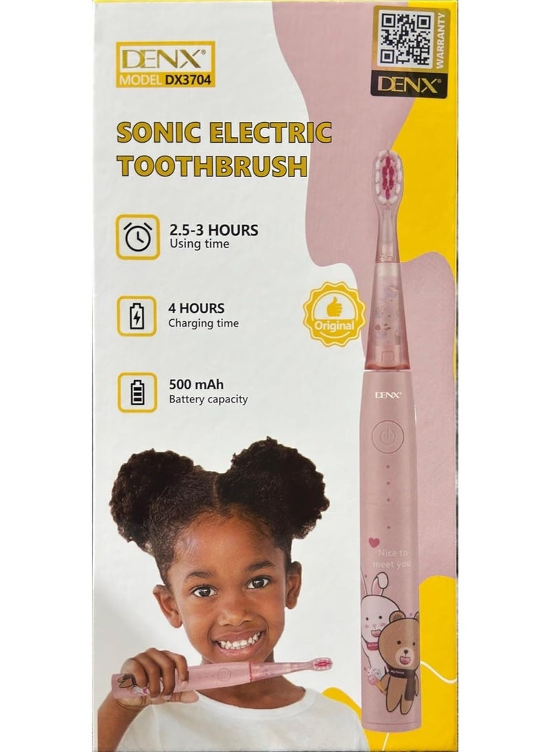 Denx Kids Electric Toothbrush Rechargeable Sonic 24000 VPM, Easy Cleaning Soft Bristles, 2-Min Timer, Waterproof IPX7, Lightweight, Travel Toothbrush for Boys Girls Age 6+, Portable DX3704 (Pink) - Image 2