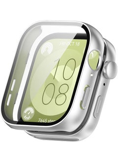 SJet Huawei Watch Fit 3 Case Hard PC Case with Tempered Glass Screen Protectors Full Protective Cover(Sliver)  - Image 1