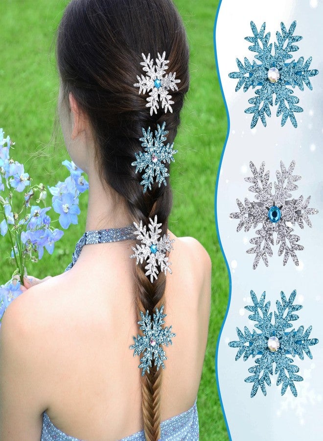 OIIKI 6pcs Large Snowflake Hair Clips, Sparkly Snowflakes Barrettes for Women, Non-Slip Clip Winter Christmas Cosplay Frozen Hair Accessories for Long Short Thin Thick Hairstyles- Blue & Silver - Image 3
